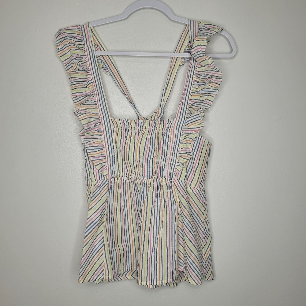 Ella Moss striped multi wear ruffle cute preppy vacation top size medium NWT - Picture 4 of 9